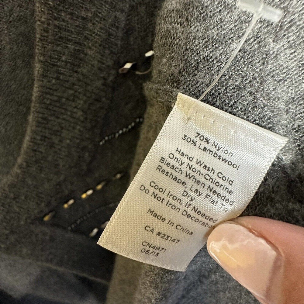 Talbots Sweater Womens 3x Gray Cardigan Beaded Lambswool Dressy Holiday Party - Picture 8 of 11